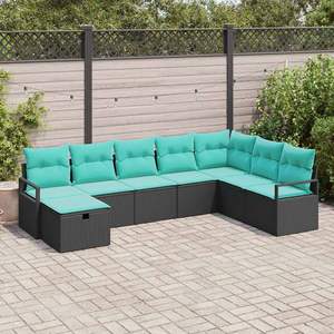 Set da giardino in polyrattan nero da 8 pezzi con divano contenitore e cuscini - Product Image 1