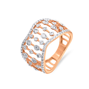 Anillo de banda ancha de lujo para mujer, chapado en oro rosa, con diamantes CZ de formas mixtas y engaste pavé. - Product Image 1