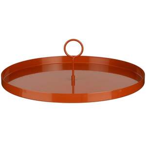 Plateau de service rond moderne en métal avec poignée en anneau, plateau décoratif orange pour table basse, idéal pour mariage, événement, fête, décoration intérieure - Product Image 1