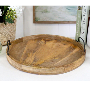 handmade mango wood round serving tray with natural finish durable kitchen dining decor platter elegant rustic style - Product Image 4