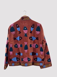 Chaqueta de Terciopelo Bordada a Mano con Cuello Mandarín, Manga Larga, Estampado Floral, Talla Grande, Abrigo de Otoño para Mujer - Product Image 3
