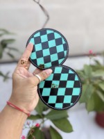 Nouveaux sous-verres ronds en cuir artisanal 2026, motif damier turquoise, style vintage, faits à la main, pour la décoration de table