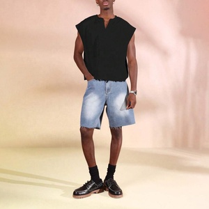 Nouveau T-shirt décontracté surdimensionné en maille noire sans manches à col en V pour homme, coupe ample et couleur unie, fait sur mesure - Product Image 5