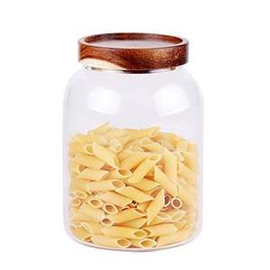 Grand pot en verre avec couvercle en bois, idéal pour le stockage en vrac de riz, farine, sucre et autres produits alimentaires - Product Image 1