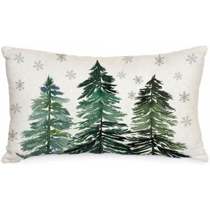 Fodera per cuscino natalizia 30x50 cm con decorazioni a fiocchi di neve e alberi, federa invernale per divano e sedili - Product Image 1