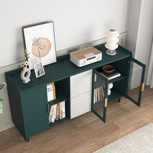 Modern 55\" Coffee Bar <b>Storage</b> Cabinet 2 Drawers 2 <b>Open</b> Compartments for Kitchen Living Room Pantry <b>Storage</b> with 2 Glass Doors - Product Image 3
