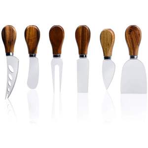 Juego de 4 cuchillos para queso al por mayor con mango de roble, espátula y tenedor de acero inoxidable para tabla de quesos y accesorios para fiestas - Product Image 3