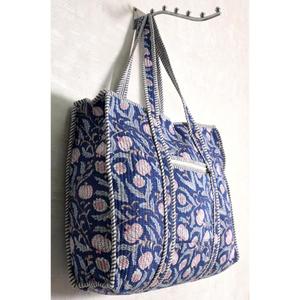 Indian Handmade <b>Quilted</b> Cotton Tote Bag with Zipper Closure Floral Shoulder <b>Handbag</b> for Women Boho Market Shopping All Seasons - Product Image 5