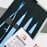 Pince à épiler professionnelle en acier inoxydable bleu ciel pour sourcils, à pointe inclinée, avec ciseaux d'épilation, ensemble Beautivia pour une beauté durable