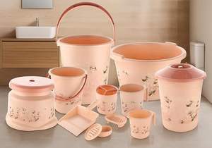 Ensemble de salle de bain compact 11 pièces : Seau 20L, 2 tasses 1.5L, Bassine 20L, Poubelle 14L, Tabouret 508, 2 porte-savons, Porte-brosse à dents, Balayette, Ensemble de bain - Product Image 6