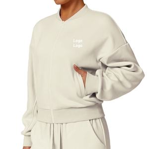 Blouson bombardier zippé en toile respirante pour femme 100% polyester vêtements de sport d'hiver vêtements de sport avec manches complètes - Product Image 5