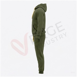Conjunto Deportivo con Capucha para Hombre, Color Verde Oliva, Manga Larga, Cierre Frontal con Cremallera, Color Sólido, Transpirable, Corte Regular, Ropa Casual de Otoño - Product Image 3