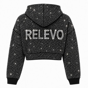 Sudadera con Capucha Corta Relevo con Cierre, Estampado de Letras con Pedrería, 100% Algodón, Corte Holgado, Informal, Unisex, para Otoño - Product Image 6