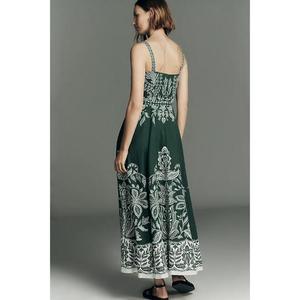 High Quality Cotton Custom Summer Breathable Sleeveless V-Neck Long Dresses Floral Print <b>Spaghetti</b> <b>Strap</b> Maxi Dress Women - Product Image 2