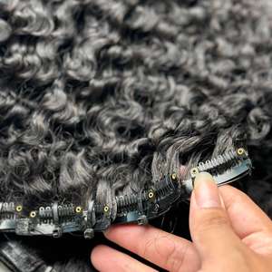 QHair gros naturel vietnamien indien cheveux humains Clip-in cheveux cuticule aligné brut birman cheveux bouclés sans couture Clips - Product Image 2