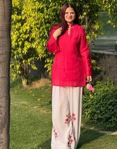 Ensemble traditionnel indien pakistanais pour femmes en coton rose, longueur cheville, avec broderie florale, coupe ample, vêtements décontractés - Product Image 5