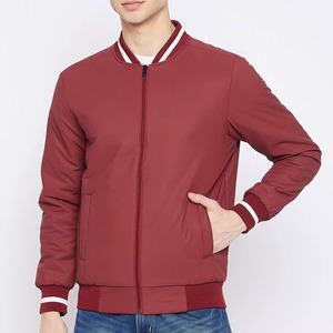 Blouson bomber rouge pour homme avec fermeture éclair et poches, vêtement décontracté pour l'automne - Product Image 1
