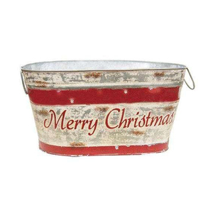 Seau en métal galvanisé en forme de bateau pour arbres de Noël, design vintage, poignées en corde, décoration de verdure festive - Product Image 4