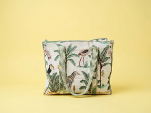Sac fourre-tout matelassé en coton tendance avec poignée en corde, imprimé animal, fermeture éclair, grande capacité, réutilisable pour le shopping, les voyages et les courses - Product Image 2