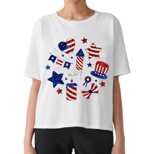 Camisetas de Mujer con Diseño Patriótico del 4 de Julio, Personalizadas, Color Azul Bebé, Corte Holgado, Transpirables, de Algodón, Casuales, con Lentejuelas Hechas a Mano - Product Image 4