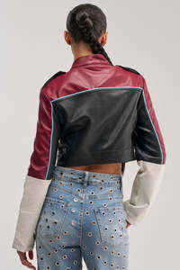 Chaqueta Bomber de Cuero PU para Mujer, Diseño Color Block, Manga Larga, Cuello Alto, Cierre de Cremallera, Estilo Motero, Invierno, Splendid Apparel - Product Image 5