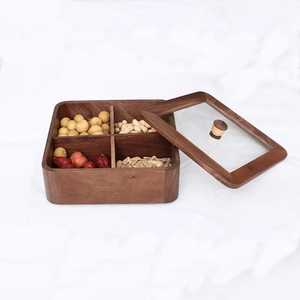 Traditional Hexagon Wooden <b>Snack</b> <b>Box</b> with Glass Lid Elevated Feet 7 Grid Nut Serving Case Decorative Dry Fruit Storage Organizer - Product Image 4
