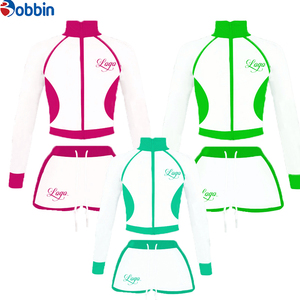 Conjunto de 2 Piezas de Chaqueta Corta y Pantalones Cortos Deportivos Casuales de Moda Hip Hop, Ajustados, de Spandex/Poliéster, con Cierre, para Mujer, Verano - Product Image 3