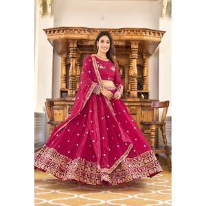 ATRACTIVE GEORGETTE SECUENCIA Y BORDADO DE HILO TRABAJO LEHENGA CHOLI CON DUPATTA ROSA - Product Image 1
