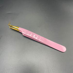 Pince à épiler rose à pointe dorée à 90 degrés Pince à cils en acier inoxydable de haute qualité - Product Image 2