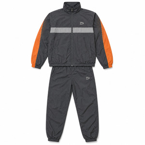 Men Gray Polyester Tracksuit <b>Set</b> Orange Accents Drawstring Closure Side Pockets Sporty <b>Jogger</b> Style Eco-Friendly 2 1 Design - Product Image 1
