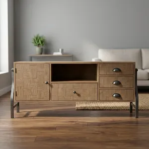 <b>Industrial</b> Wood <b>Console</b> <b>Table</b> with Metal Sled Base Storage Drawers Media TV Stand for Living Room - Product Image 6