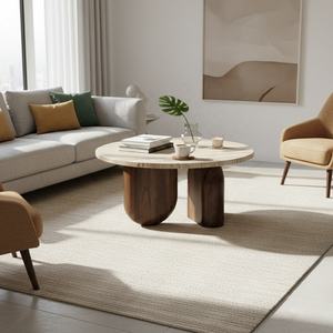 Table basse ronde en bois et marbre pour salon, provenant d'Inde - Product Image 2