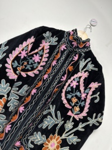 Blouson Bomber Écologique Style Indien en Velours Épais Brodé à Motifs Floraux, Col Rond, Manches Longues, Vêtement d'Extérieur Automne pour Adulte - Product Image 3