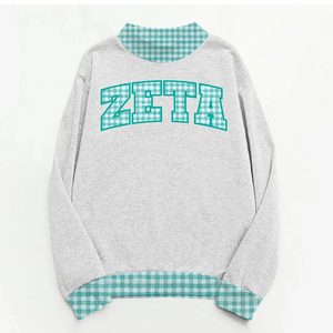 Alpha Phi OEM <b>Mock</b> <b>Neck</b> Crew <b>Neck</b> Sweatshirt Women Men Ladies Unisex College University Chenille Patch Embroidery - Product Image 4