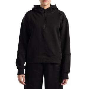 Sudadera con capucha negra para mujer, fabricante OEM ODM, venta al por mayor, sudadera informal con capucha, top de lana para invierno - Product Image 1