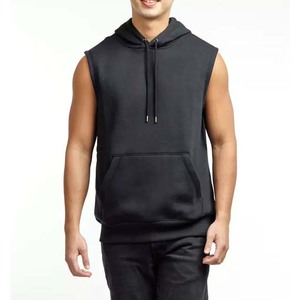 Sudadera con Capucha sin Mangas para Hombre, 100% Algodón, Felpa Francesa, Color Sólido, Corte Regular Informal, Diseño con Bolsillos, Ropa de Otoño - Product Image 1