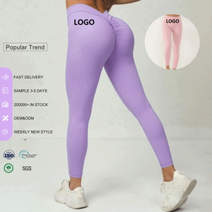 Leggings Rojos de Mujer con Efecto Scrunch, de Cintura Alta Elástica, Ajustados, Sin Costuras, de Algodón, con Cierre de Cremallera, Color Sólido, 2 en 1 - Product Image 6