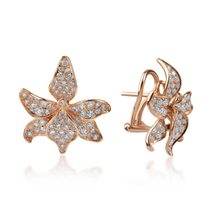 Boucles d'oreilles à fleurs en or rose avec diamant rond pour femmes, luxe pour un usage quotidien - Product Image 2