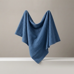 Blue <b>Waffle</b> Knit Throw Blanket Cotton Linen Bedding Modern Solid All-Season Modern Style Eco-Friendly Breathable - Product Image 4