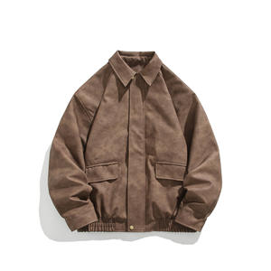 Chaqueta Americana Marrón para Hombre, Estilo Casual, Holgada, con Hombreras, Cuello Alto, Logotipo Frontal, de Lona, para Otoño - Product Image 1