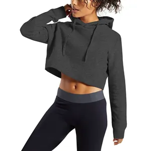 Sudadera con capucha corta de forro polar para mujer con cremallera completa, estilo años 90, manga larga, con cordón, hombros caídos, transpirable - Product Image 3