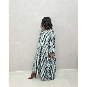 Robe longue maxi kaftan ample pour femme, rayée, texturée, à franges, manches chauve-souris, style bohème, abaya, paréo de plage - Product Image 3