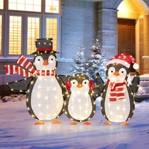 Decorazioni natalizie a forma di pinguino 3D illuminate con 194 luci LED, decorazione da giardino in poliestere per esterni con fascette a zip - Product Image 1