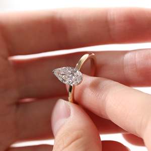 Unique Two Tone 14K Gold 2ct Pear Cut Lab Grown Diamond <b>Ring</b> Modern Half Bezel Setting Engagement <b>Ring</b> significant luxury <b>Ring</b> - Product Image 2