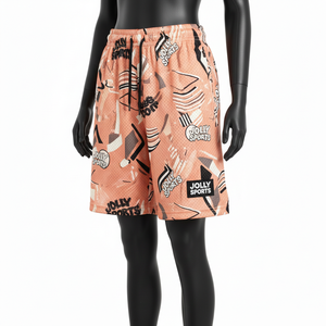 Short de basketball en maille polyester premium 180 GSM, imprimé par sublimation motif abstrait pêche, logo personnalisé - Product Image 4