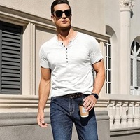 T-shirt pour homme à manches courtes, couleur unie, col en V, coupe décontractée, 100% coton jersey, imprimé en sérigraphie, blanc, 200 grammes