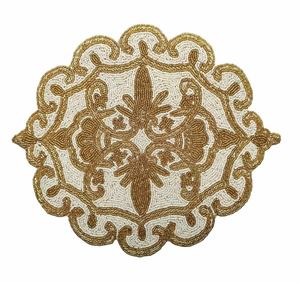 Tapete de mesa con cuentas de cristal Rectangular blanco y dorado de alta calidad, tapete de mesa decorativo hecho a mano, placa de cargador con cuentas - Product Image 6