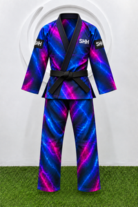 Kimono BJJ SHH avec imprimé néon éclair, uniforme de Jiu-Jitsu unisexe pour adultes avec ceinture noire, impression par transfert par sublimation - Product Image 2