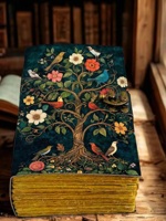 Carnet en cuir Grimoire Herbe et Herbe - Reliure cousue à la main, motif oiseaux et arbres, livre de sorts multicolore, cadeaux pour femmes