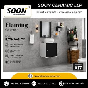 Modern <b>Wall</b>-Mounted Ceramic Vanity Wash Basin Table with <b>Mirror</b> Included PVC Material Durable Water Resistant Made Gujarat India - Product Image 4